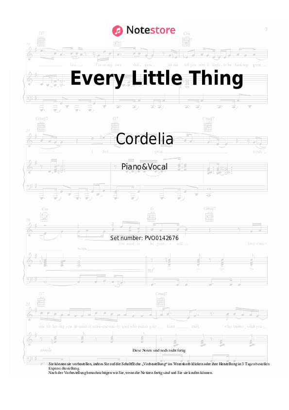 Noten mit Gesang Cordelia - Every Little Thing - Klavier&Gesang