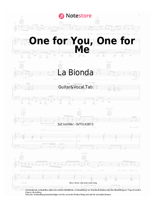 Akkorde und Gesang La Bionda - One for You, One for Me - Gitarre&Gesang.Tabs