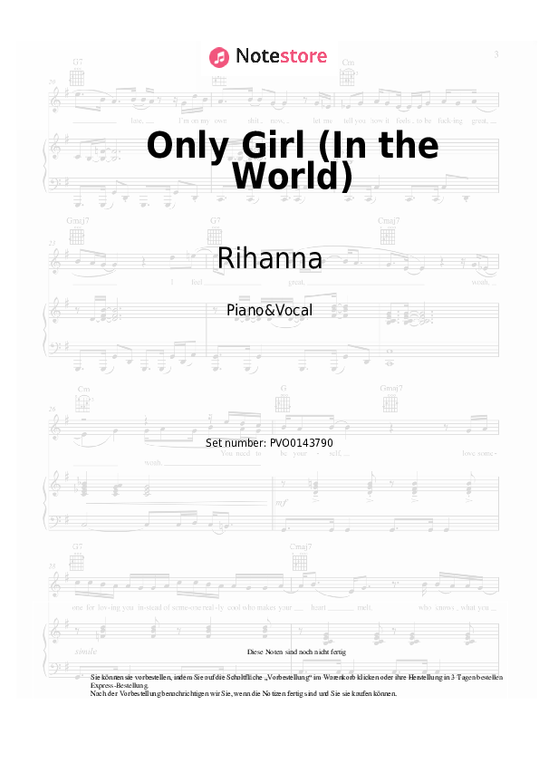 Noten mit Gesang Rihanna - Only Girl (In the World) - Klavier&Gesang