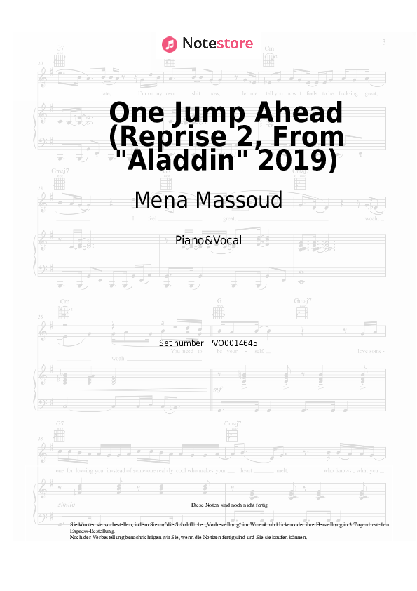 Noten mit Gesang Mena Massoud - One Jump Ahead (Reprise 2, From Aladdin 2019) - Klavier&Gesang