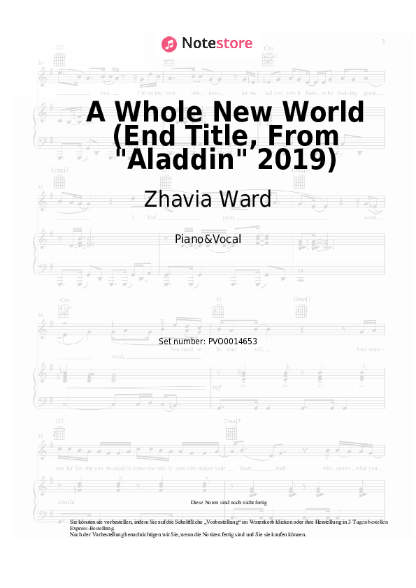 Noten mit Gesang ZAYN, Zhavia Ward - A Whole New World (End Title, From Aladdin 2019) - Klavier&Gesang
