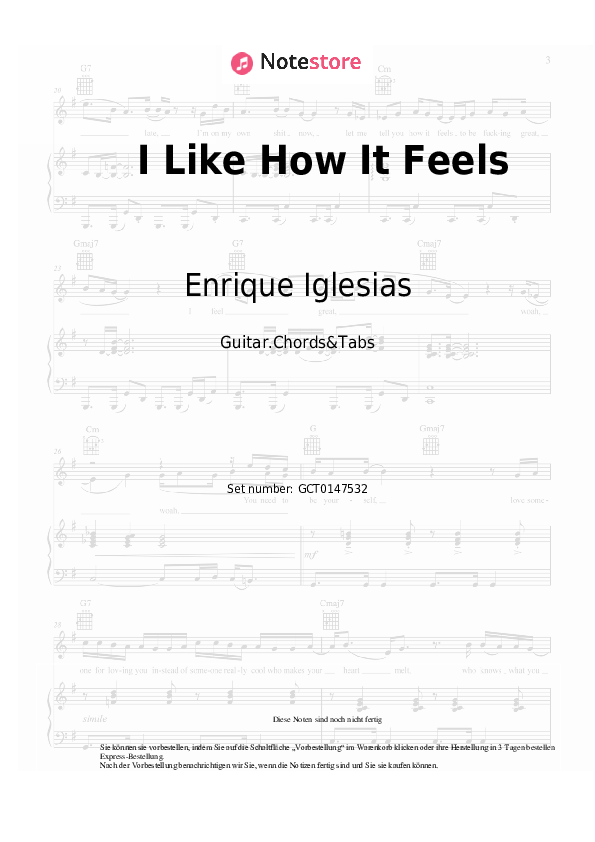 Akkorde Enrique Iglesias, Pitbull, The WAV.s - I Like How It Feels - Gitarren.Akkorde&Tabas