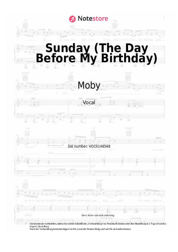 Noten Moby - Sunday (The Day Before My Birthday) - Gesang