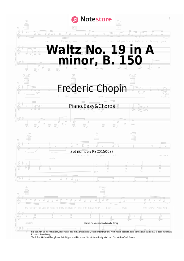 Einfache Noten und Akkorde Frederic Chopin - Waltz No. 19 in A minor, B. 150 - Klavier.Einfach&Akkorde