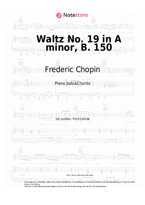 Noten und Akkorde Frederic Chopin - Waltz No. 19 in A minor, B. 150 - Klavier.Solo&Akkorde