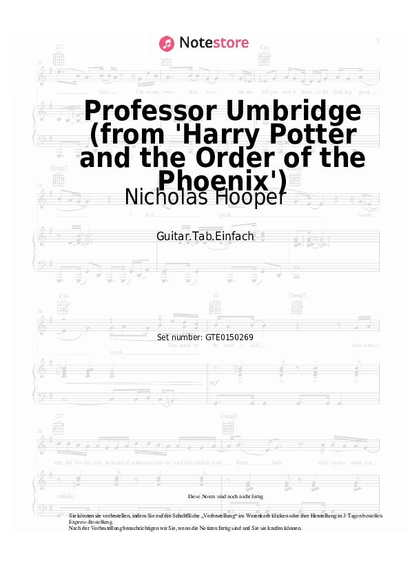 Einfache Tabs Nicholas Hooper - Professor Umbridge (from 'Harry Potter and the Order of the Phoenix') - Gitarre.Tabs.Easy