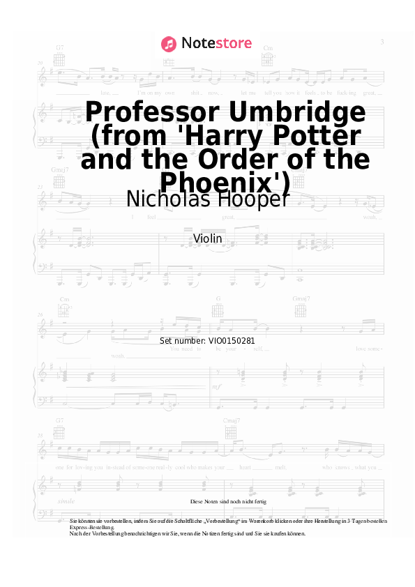 Noten Nicholas Hooper - Professor Umbridge (from 'Harry Potter and the Order of the Phoenix') - Violine