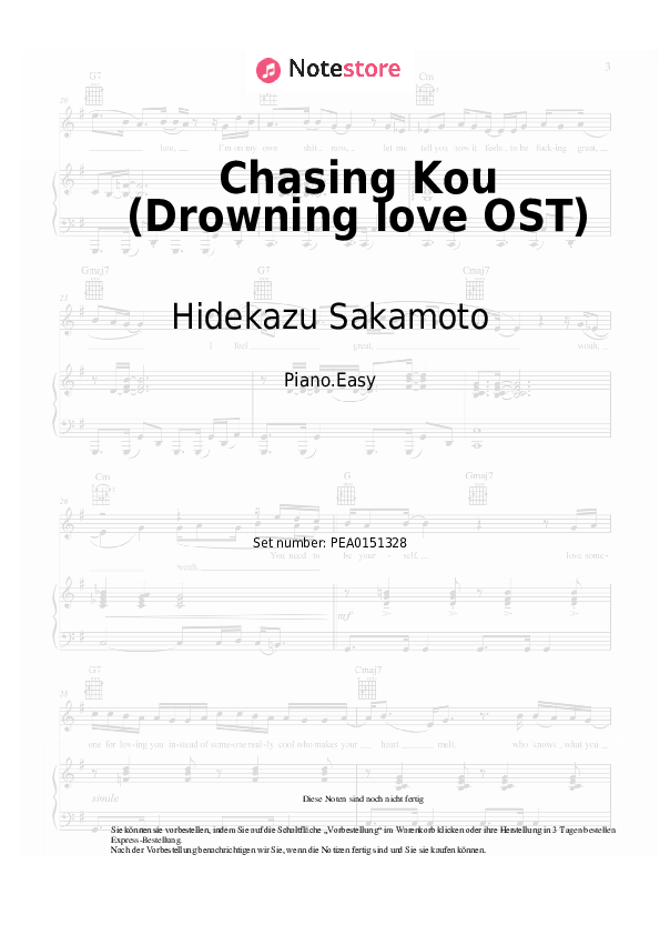 Einfache Noten Hidekazu Sakamoto - Chasing Kou (Drowning love OST) - Klavier.Einfach