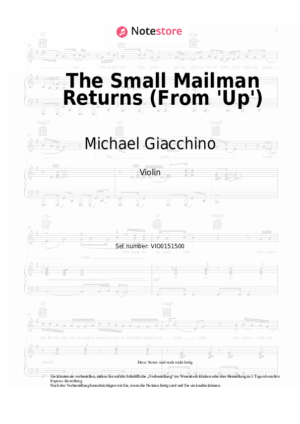 Noten Michael Giacchino - The Small Mailman Returns (From 'Up') - Violine