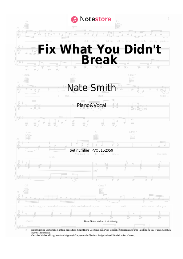 Noten mit Gesang Nate Smith - Fix What You Didn't Break - Klavier&Gesang