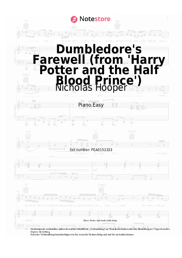 Einfache Noten Nicholas Hooper - Dumbledore's Farewell (from 'Harry Potter and the Half Blood Prince') - Klavier.Einfach