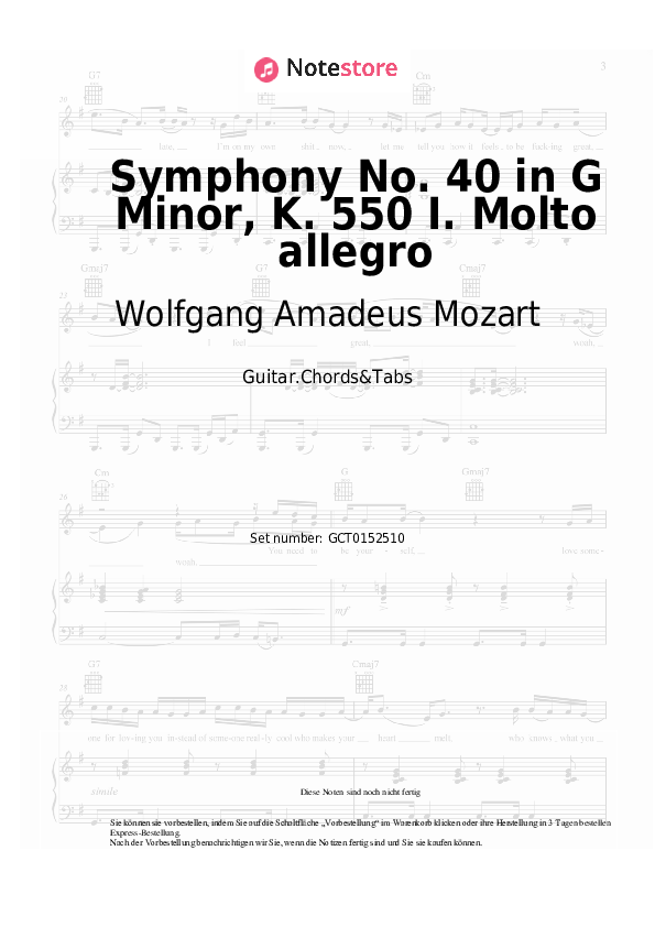 Akkorde Wolfgang Amadeus Mozart - Symphony No. 40 in G Minor, K. 550 I. Molto allegro - Gitarren.Akkorde&Tabas