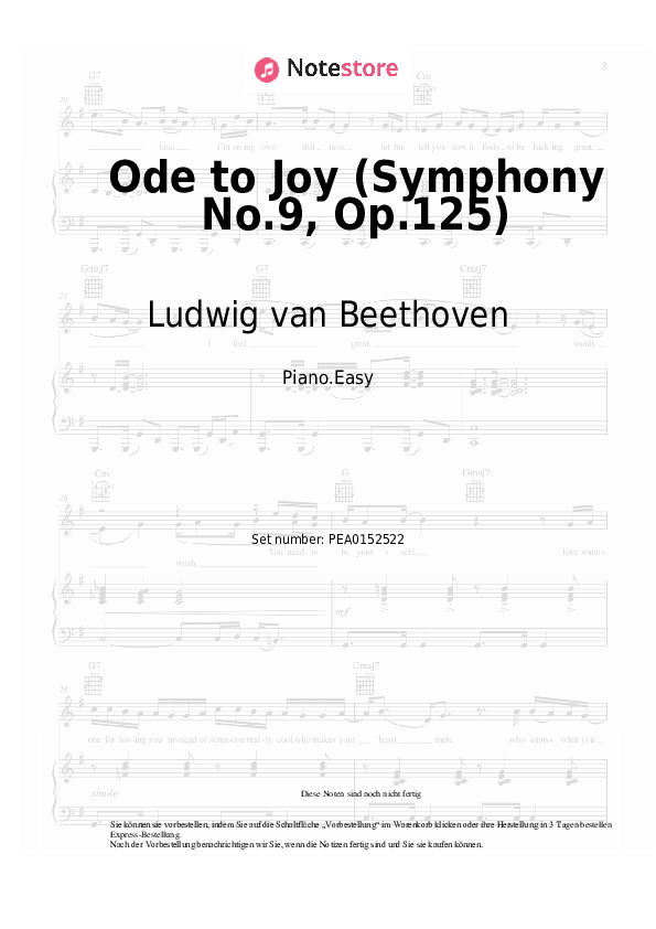 Einfache Noten Ludwig van Beethoven - Ode to Joy (Symphony No.9, Op.125) - Klavier.Einfach