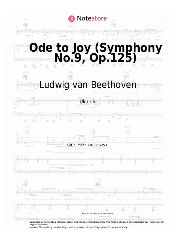 Noten Ludwig van Beethoven - Ode to Joy (Symphony No.9, Op.125) - Ukulele