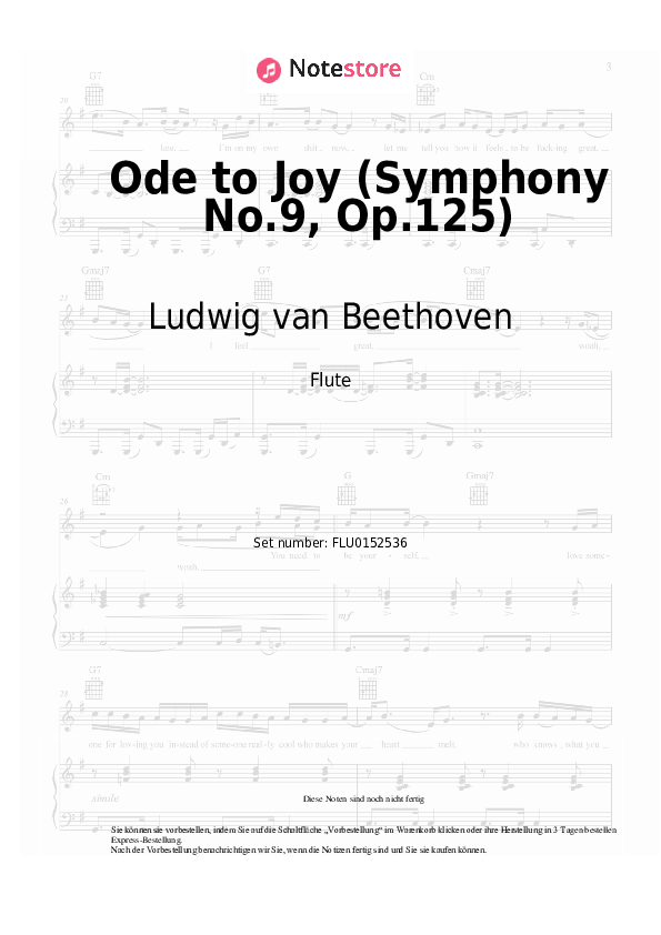 Noten Ludwig van Beethoven - Ode to Joy (Symphony No.9, Op.125) - Flöte