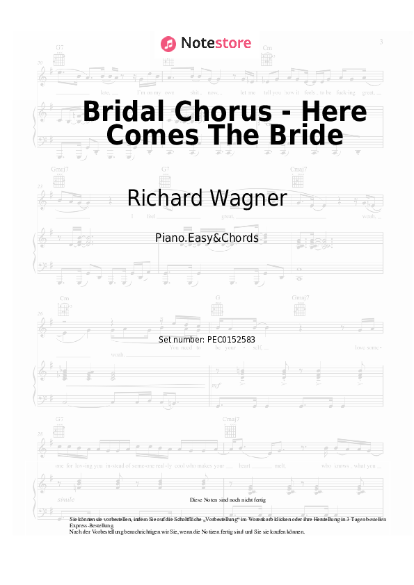 Einfache Noten und Akkorde Richard Wagner - Bridal Chorus - Here Comes The Bride - Klavier.Einfach&Akkorde