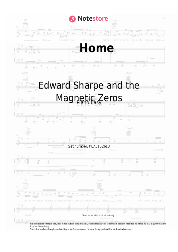 Einfache Noten Edward Sharpe and the Magnetic Zeros - Home - Klavier.Einfach