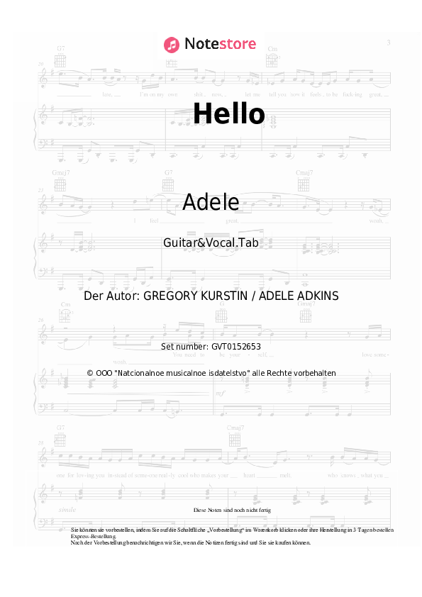 Akkorde und Gesang Adele - Hello - Gitarre&Gesang.Tabs