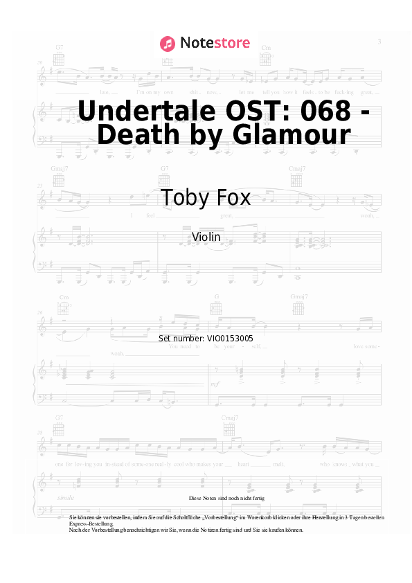 Noten Toby Fox - Undertale OST: 068 - Death by Glamour - Violine