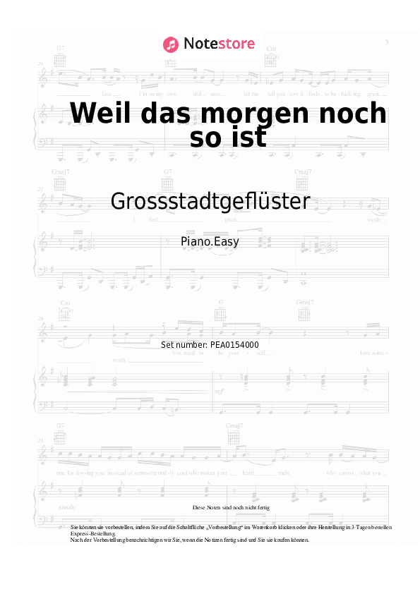 Einfache Noten Grossstadtgeflüster - Weil das morgen noch so ist - Klavier.Einfach