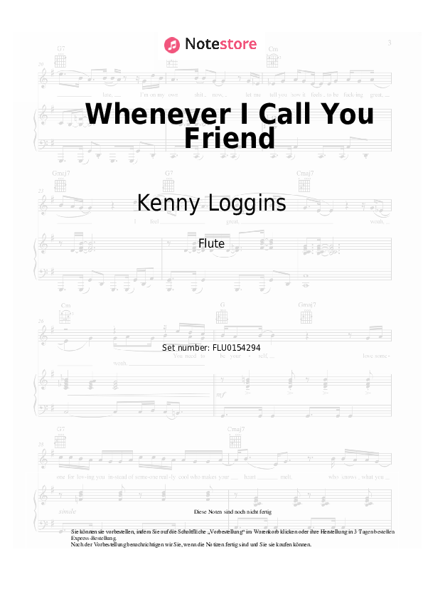 Noten Kenny Loggins - Whenever I Call You Friend - Flöte