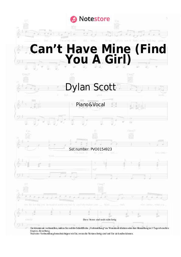 Noten mit Gesang Dylan Scott - Can’t Have Mine (Find You A Girl) - Klavier&Gesang