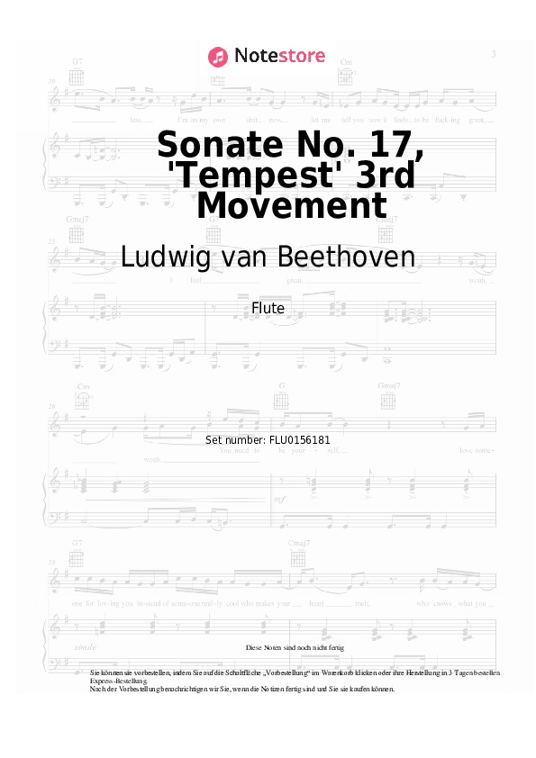 Noten Ludwig van Beethoven - Sonate No. 17, 'Tempest' 3rd Movement - Flöte