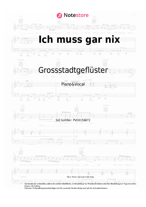 Noten mit Gesang Grossstadtgeflüster - Ich muss gar nix - Klavier&Gesang