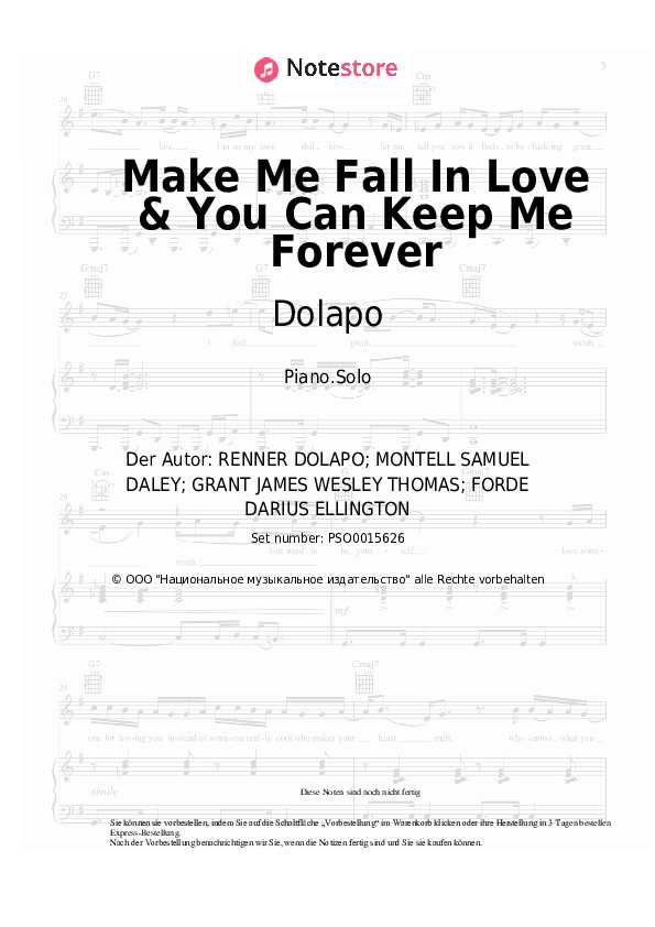Noten MoStack, Dolapo - Make Me Fall In Love & You Can Keep Me Forever - Klavier.Solo