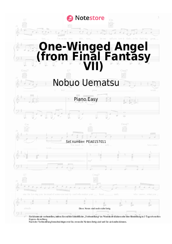 Einfache Noten Nobuo Uematsu - One-Winged Angel (from Final Fantasy VII) - Klavier.Einfach