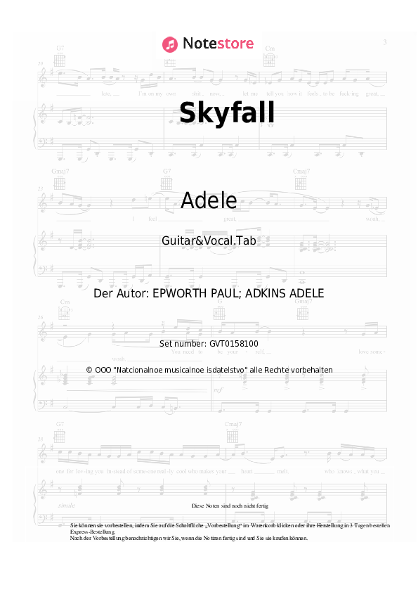 Akkorde und Gesang Adele - Skyfall - Gitarre&Gesang.Tabs