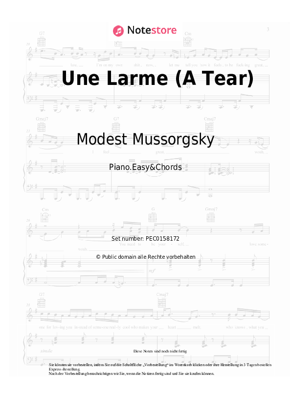 Einfache Noten und Akkorde Modest Mussorgsky - Une Larme (A Tear) - Klavier.Einfach&Akkorde