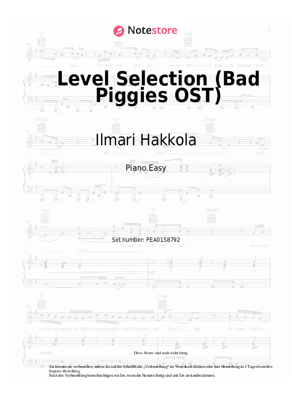 Einfache Noten Ilmari Hakkola - Level Selection (Bad Piggies OST) - Klavier.Einfach