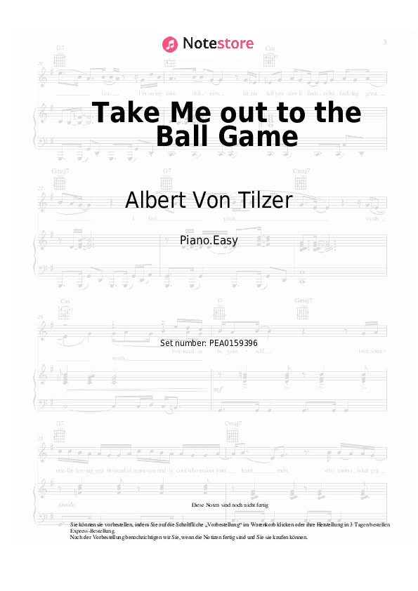 Einfache Noten Albert Von Tilzer - Take Me out to the Ball Game - Klavier.Einfach