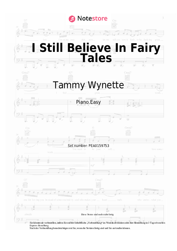 Einfache Noten Tammy Wynette - I Still Believe In Fairy Tales - Klavier.Einfach