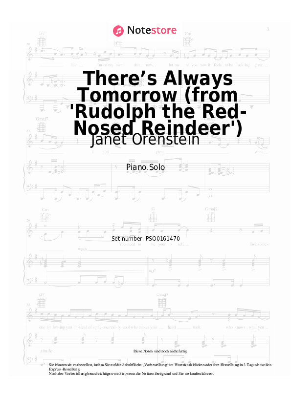 Noten Janet Orenstein - There’s Always Tomorrow (from 'Rudolph the Red-Nosed Reindeer') - Klavier.Solo