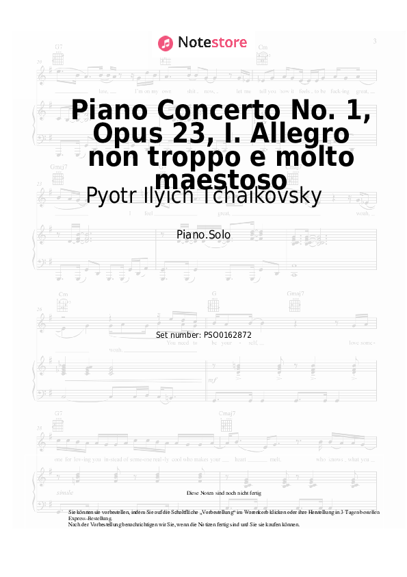 Noten Pyotr Ilyich Tchaikovsky - Piano Concerto No. 1, Opus 23, I. Allegro non troppo e molto maestoso - Klavier.Solo