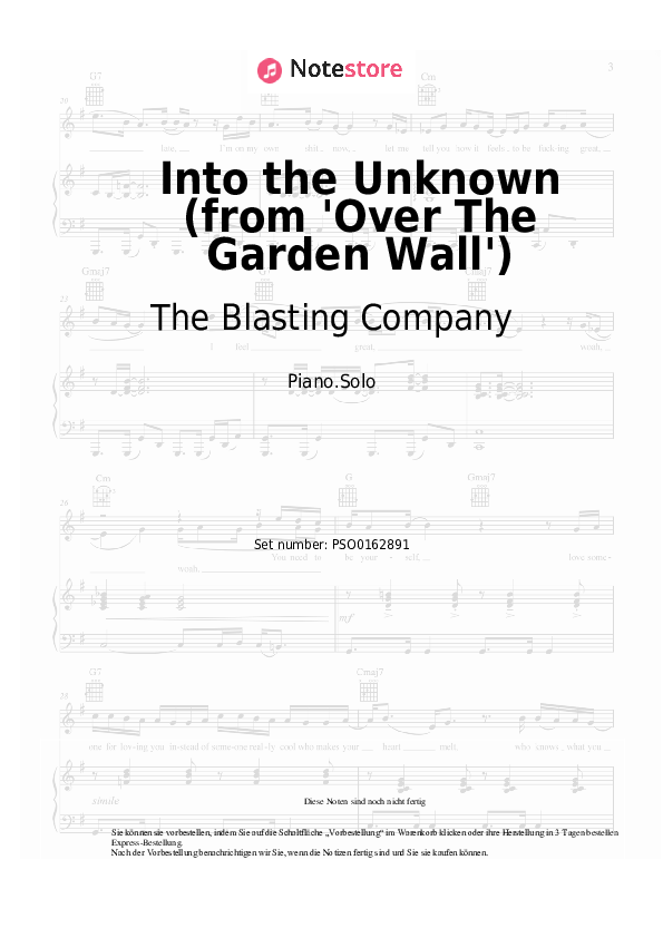 Noten The Blasting Company, Jack Jones - Into the Unknown (from 'Over The Garden Wall') - Klavier.Solo