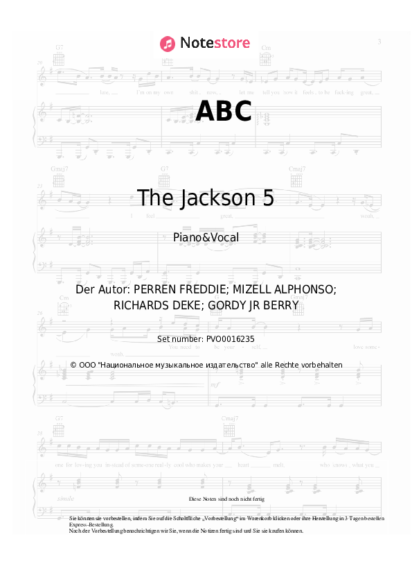 Noten mit Gesang The Jackson 5 - ABC - Klavier&Gesang