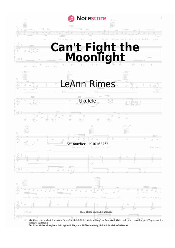 Noten LeAnn Rimes - Can't Fight the Moonlight - Ukulele