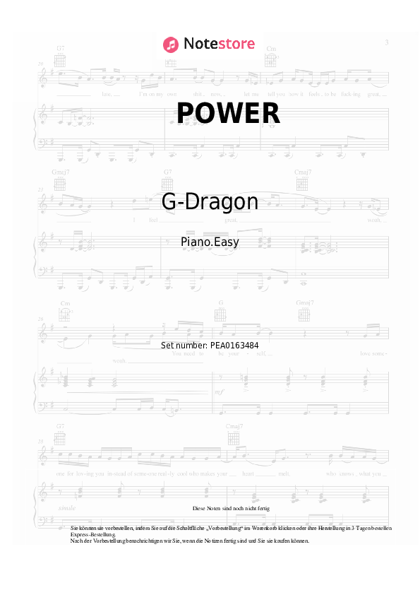 Einfache Noten G-Dragon - POWER - Klavier.Einfach