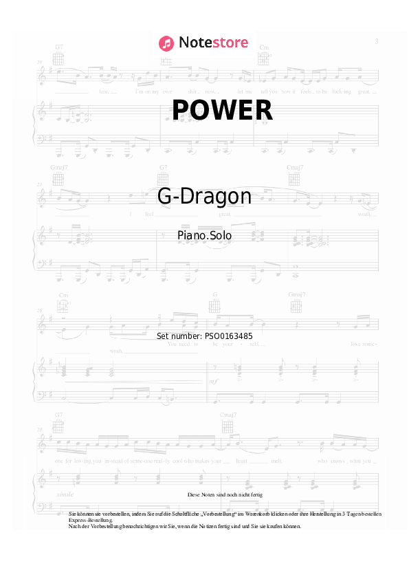 Noten G-Dragon - POWER - Klavier.Solo