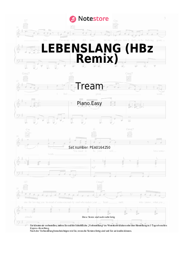 Einfache Noten Tream, HBz - LEBENSLANG (HBz Remix) - Klavier.Einfach