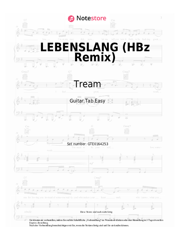 Einfache Tabs Tream, HBz - LEBENSLANG (HBz Remix) - Gitarre.Tabs.Easy