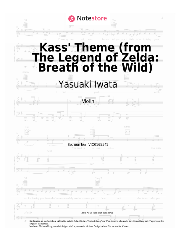 Noten Yasuaki Iwata - Kass' Theme (from The Legend of Zelda: Breath of the Wild) - Violine