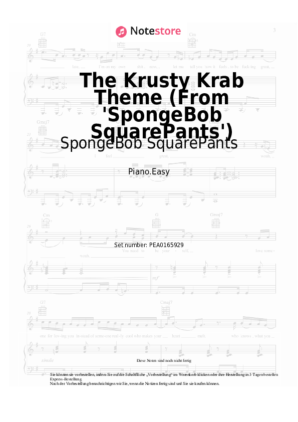 Einfache Noten SpongeBob SquarePants - The Krusty Krab Theme (From 'SpongeBob SquarePants') - Klavier.Einfach