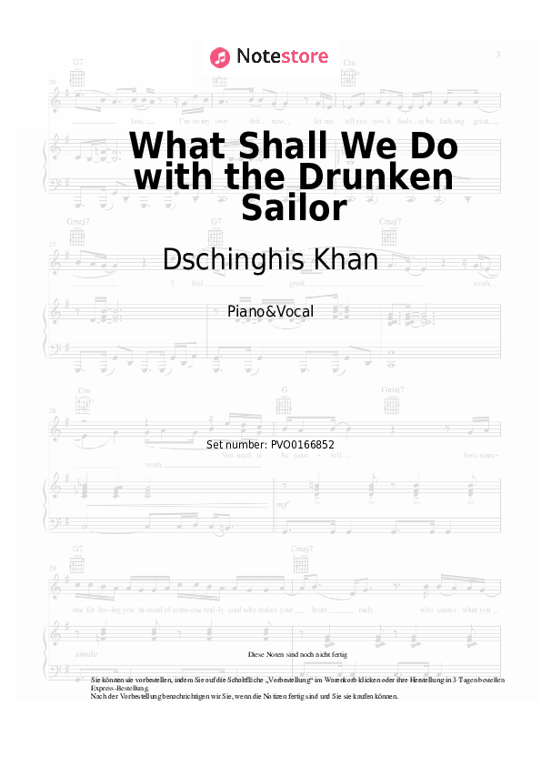 Noten mit Gesang Dschinghis Khan - What Shall We Do with the Drunken Sailor - Klavier&Gesang