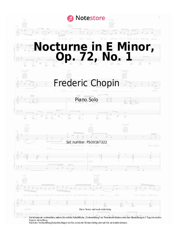 Noten Frederic Chopin - Nocturne in E Minor, Op. 72, No. 1 - Klavier.Solo