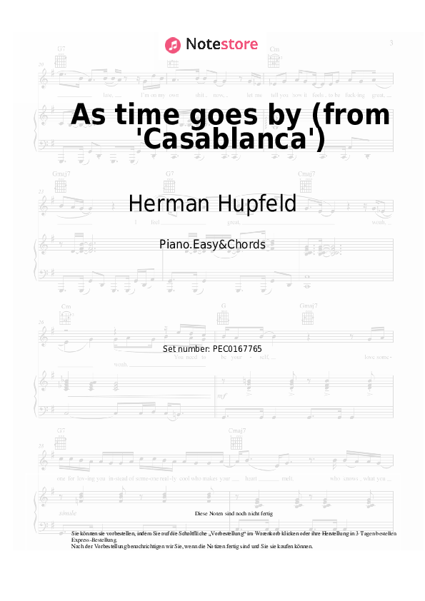 Einfache Noten und Akkorde Herman Hupfeld, Dooley Wilson - As time goes by (from 'Casablanca') - Klavier.Einfach&Akkorde