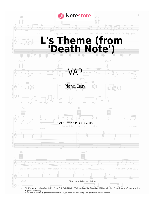 Einfache Noten VAP - L's Theme (from 'Death Note') - Klavier.Einfach